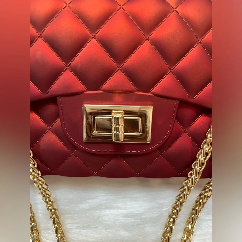 Jelly Box Fashion Crossbody Bag With Twist Lock Closure-Bold Red